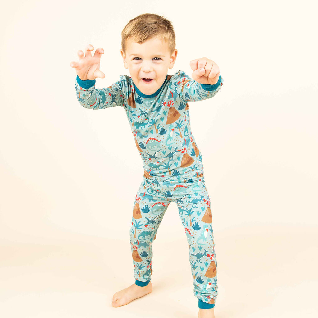 Lovasaurus Valentine's Day Dinosaurs Two-Piece Bamboo Long Sleeve Kids Pajama Pants Set