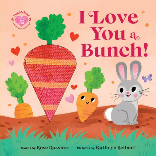 easter themed board book with a bunny on the front and a giant carrot that has sequins that change the carrot from being multi colored to orange with a face