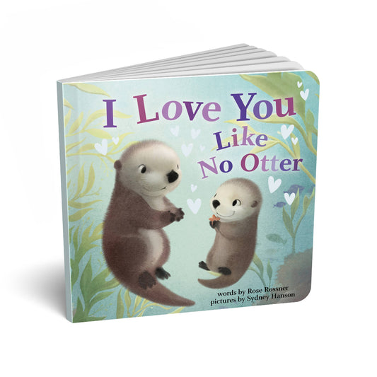 a book with a baby otter and their parent in the water