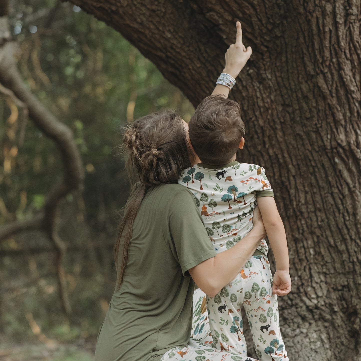 In the Woods Two-Piece Bamboo Short Sleeve Kids Pajama Pants Set