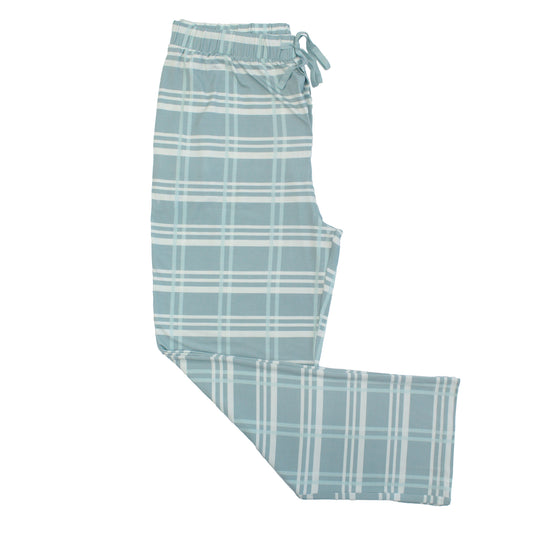 Light blue plaid pants on a white background