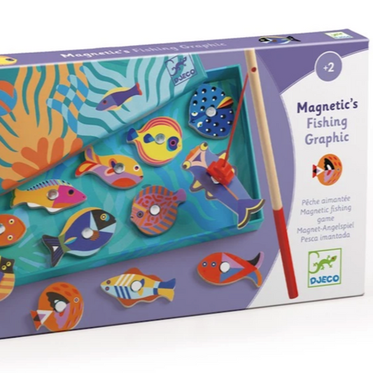Box of magnetic fishing game with colorful fish and ocean-themed design