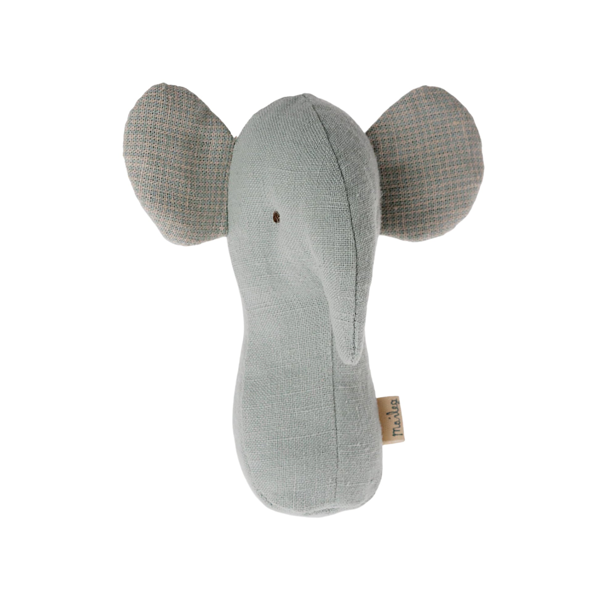 Gray elephant plush toy on a white background