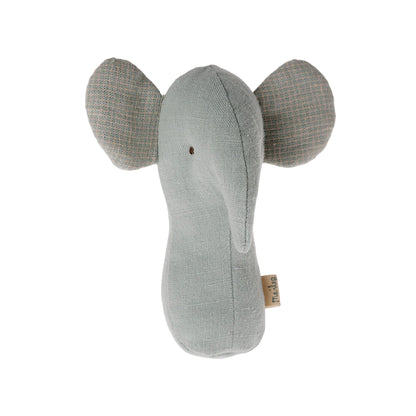 Gray elephant plush toy on a white background