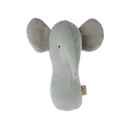 Gray elephant plush toy on a white background