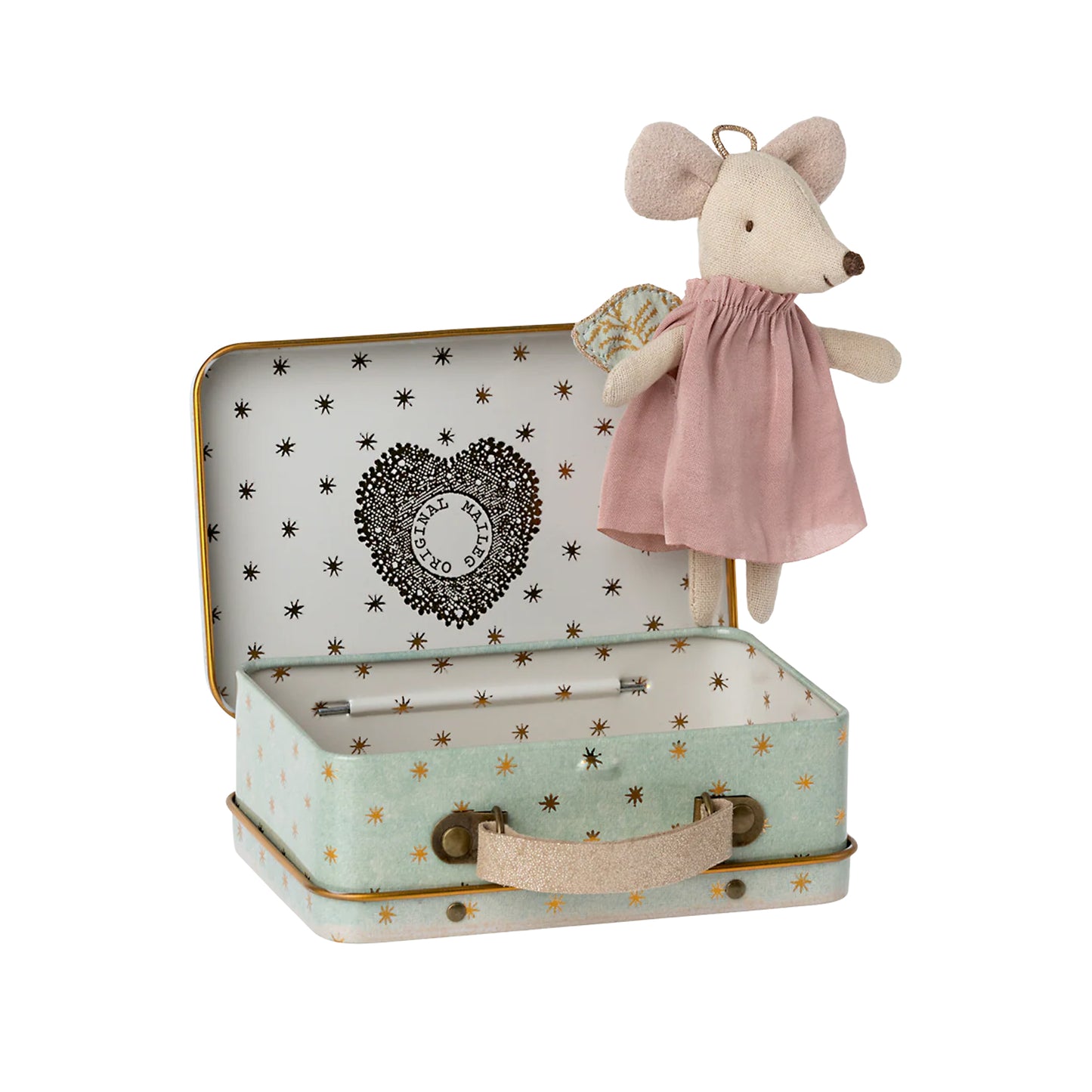 Maileg Little Sister Angel Mouse in Suitcase