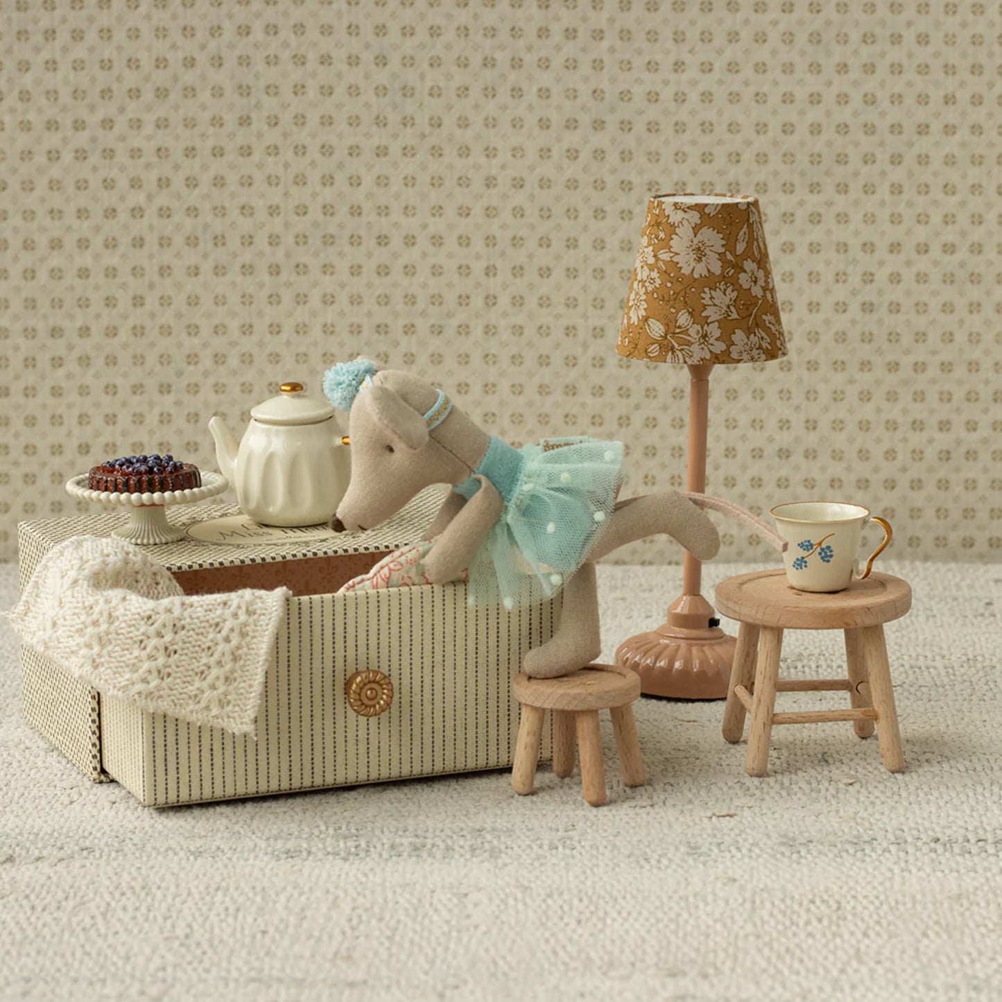 Maileg Little Sister Dance Mouse in Daybed