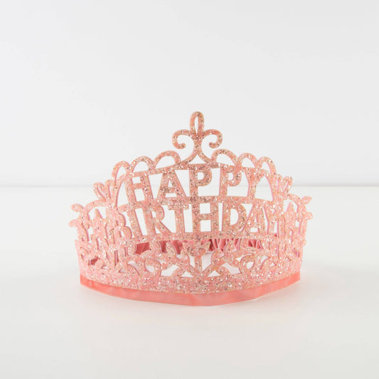 Pink 'Happy Birthday' tiara on a white background