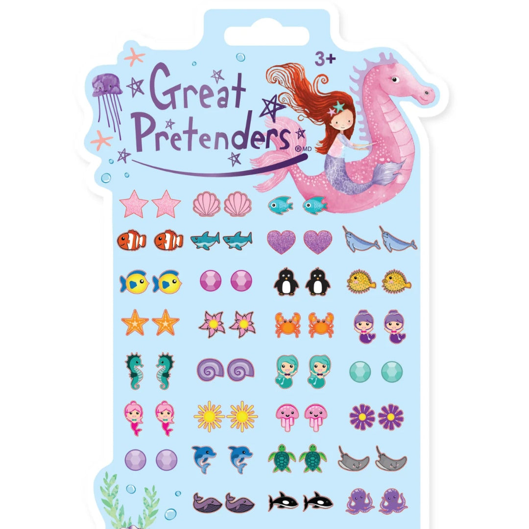 Pack of 30 mermaid and aquatic animal sticker earrings from Great Pretenders 