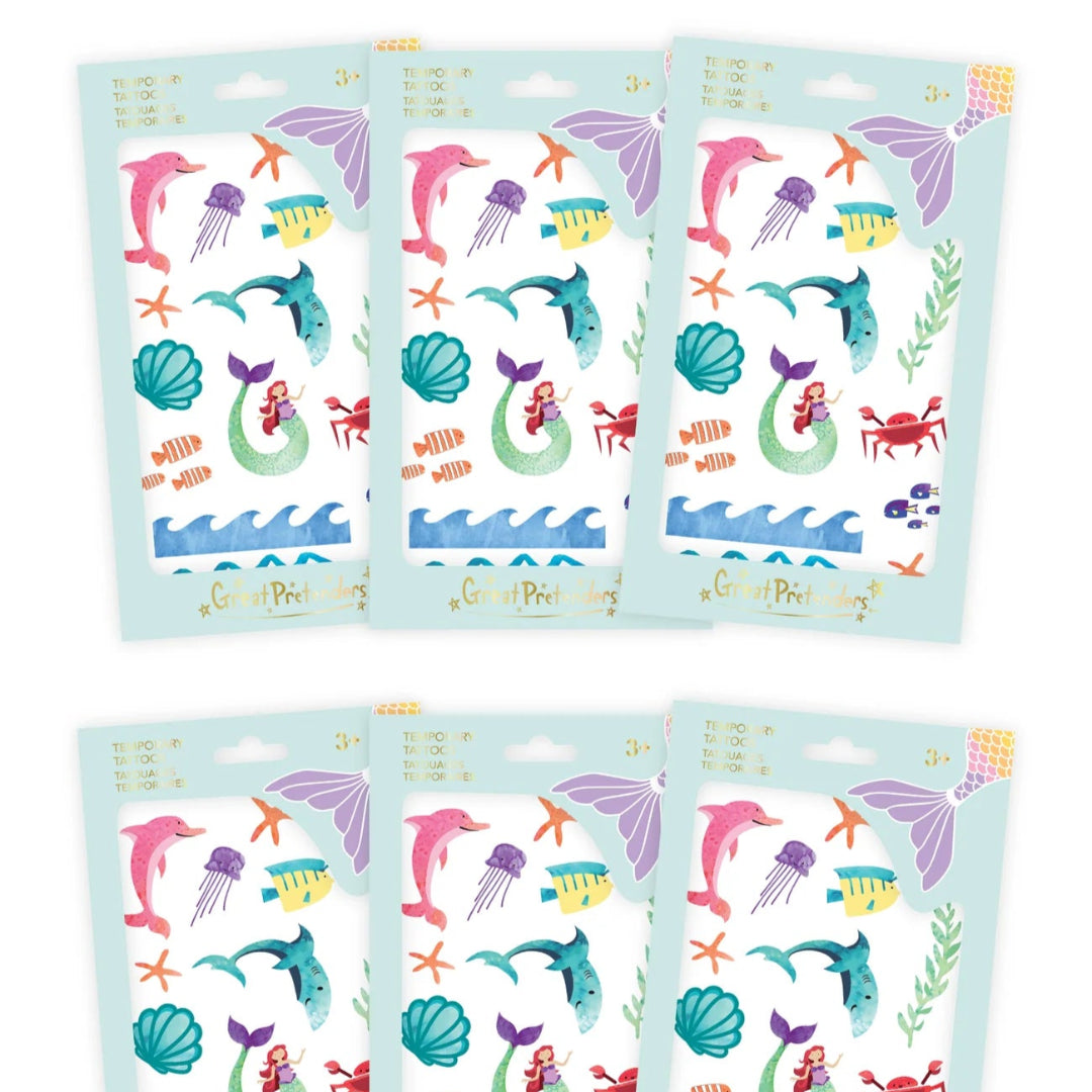 Set of mermaid and aquatic animals themed temporary tattoos from Great Pretenders 