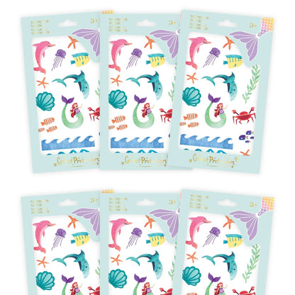 Set of mermaid and aquatic animals themed temporary tattoos from Great Pretenders 