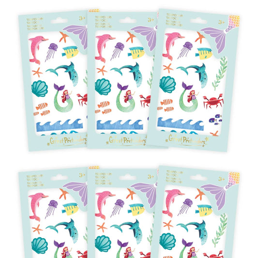 Set of mermaid and aquatic animals themed temporary tattoos from Great Pretenders 