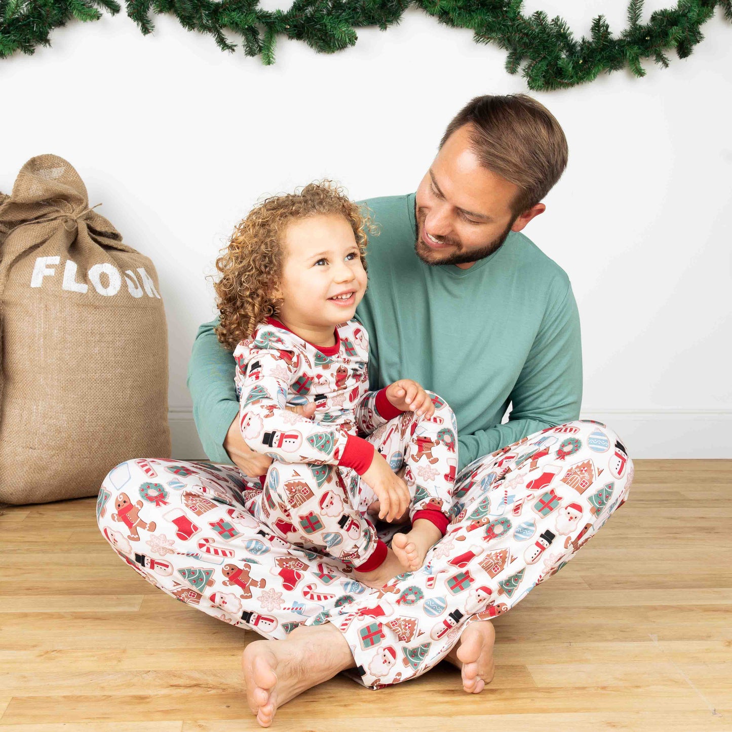 Milk and Cookies Christmas Two-Piece Bamboo Long Sleeve Kids Pajama Pants Set