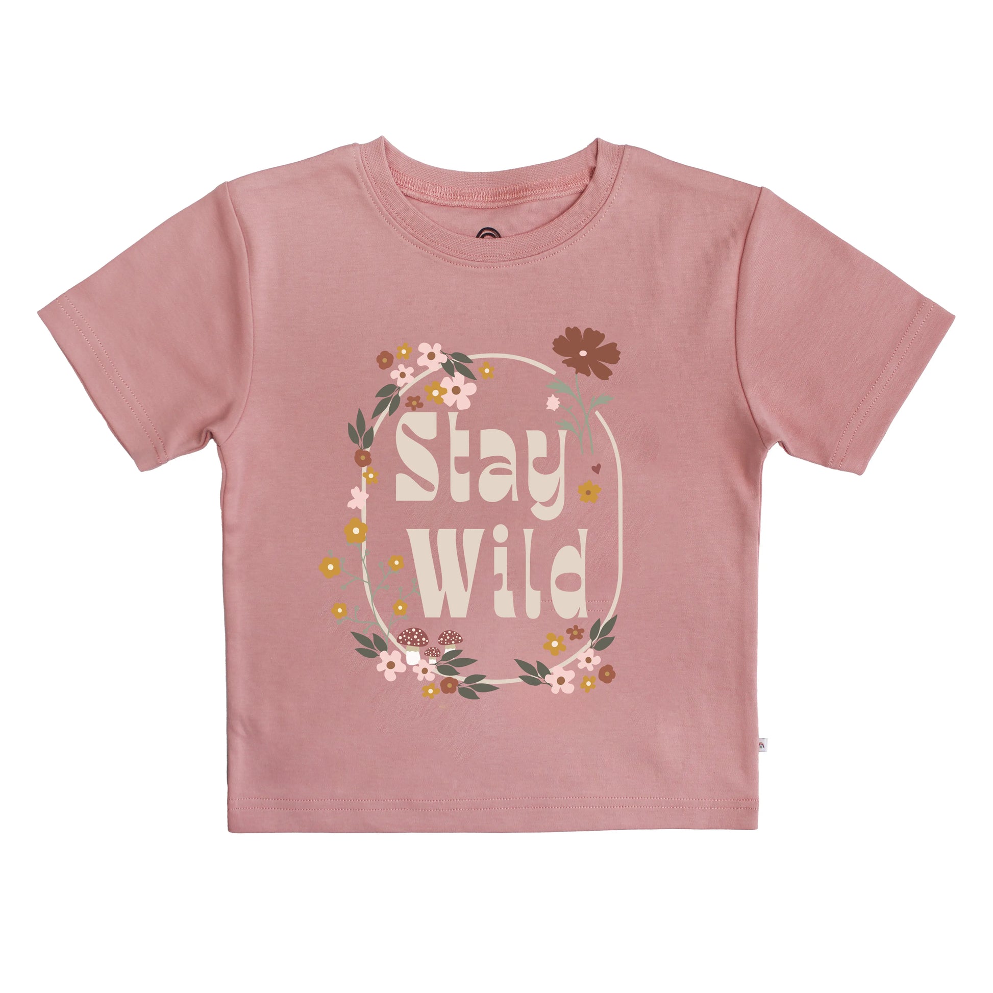 pink kids shirt with words in middle 