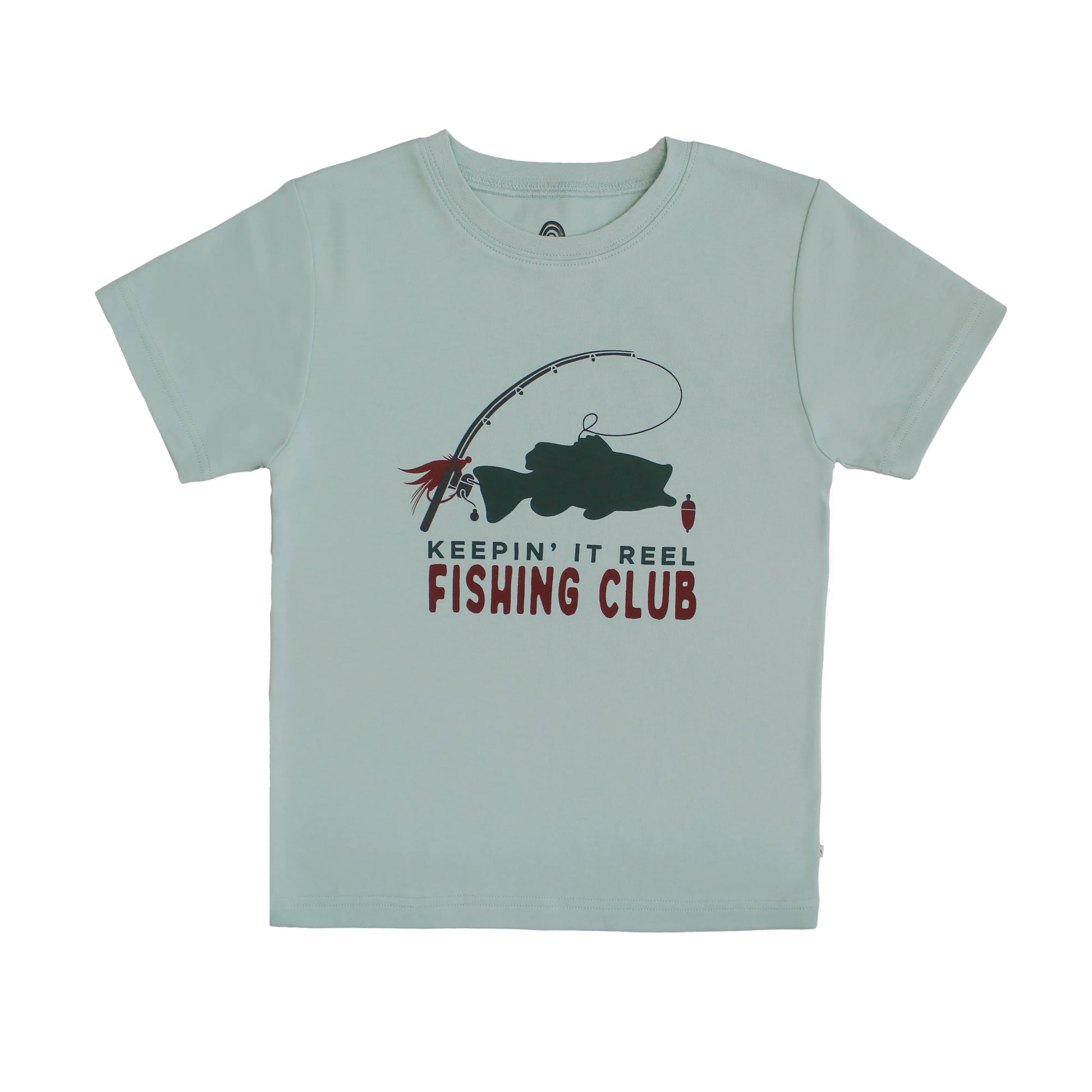 blue cotton kids tshirt with fish graphic.