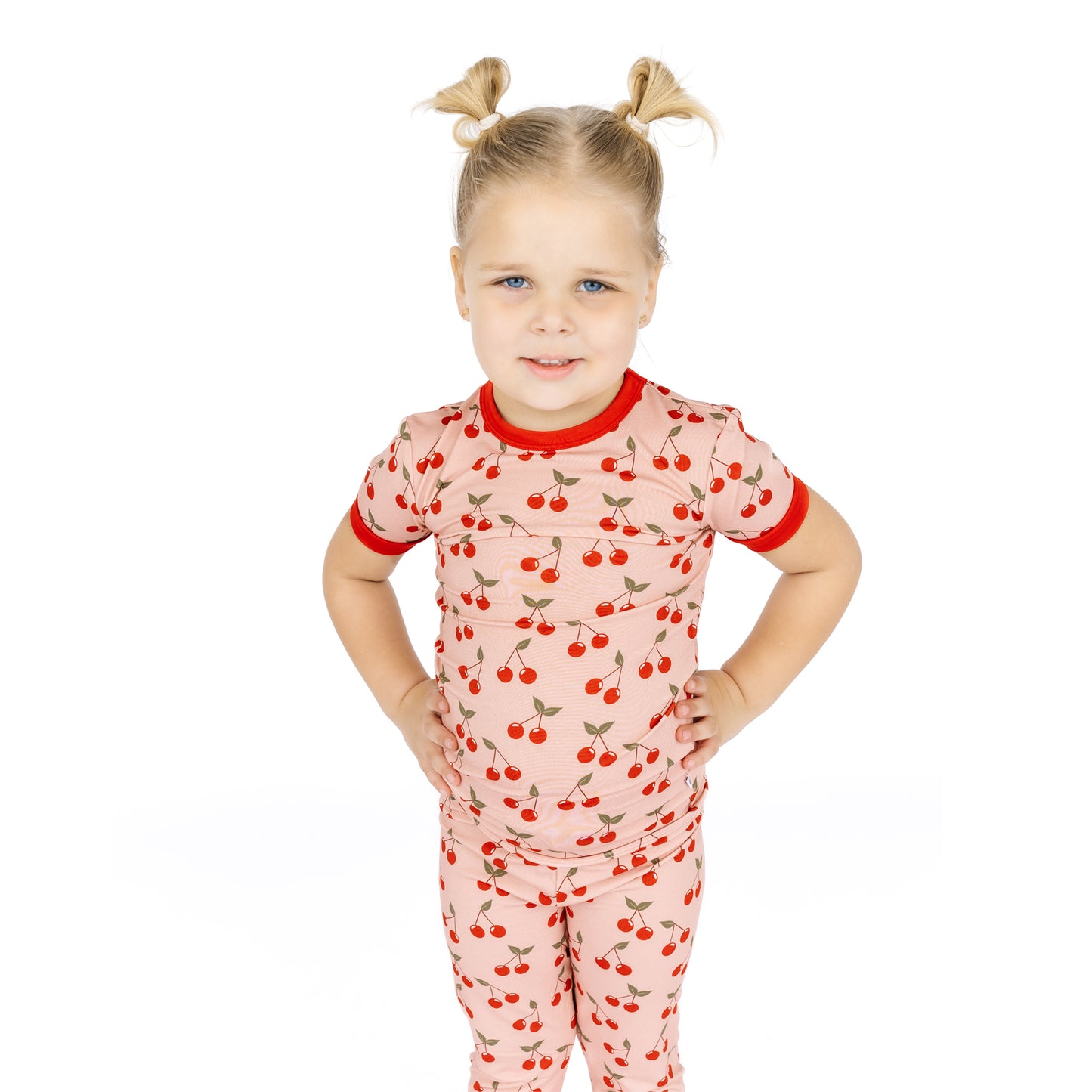 Very Cherry Two-Piece Bamboo Short Sleeve Pajama Kids Pants Set