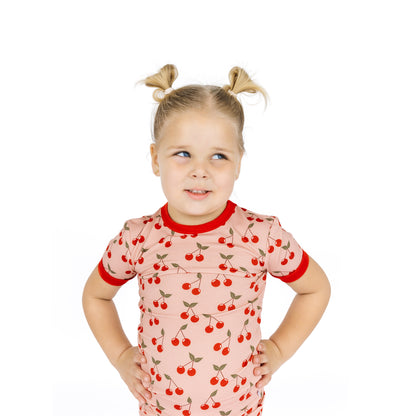 Very Cherry Two-Piece Bamboo Short Sleeve Pajama Kids Pants Set