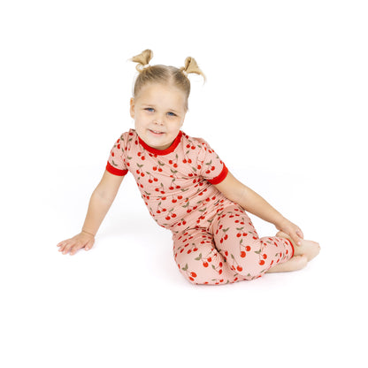 Very Cherry Two-Piece Bamboo Short Sleeve Pajama Kids Pants Set