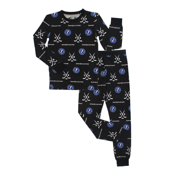 Lightning Black Bamboo Long Sleeve Kids Pajama Pants Set