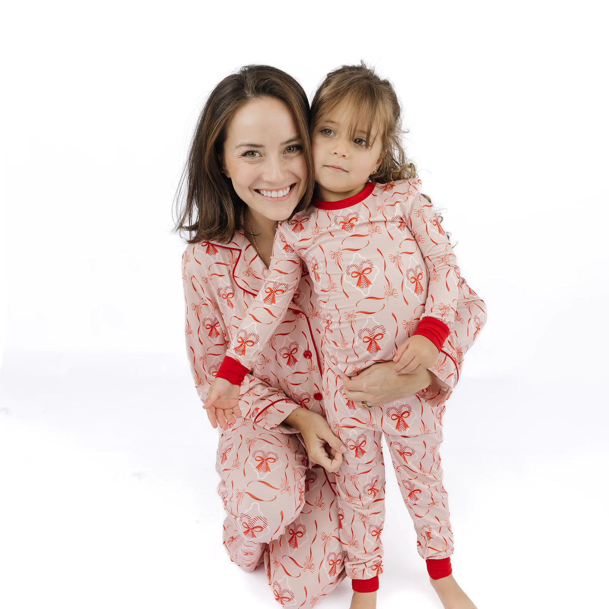 Candy Cane Coquette Two-Piece Bamboo Long Sleeve Pajama Kids Pants Set