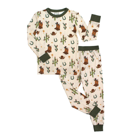 Cowboy Christmas Two-Piece Bamboo Long Sleeve Pajama Kids Pants Set