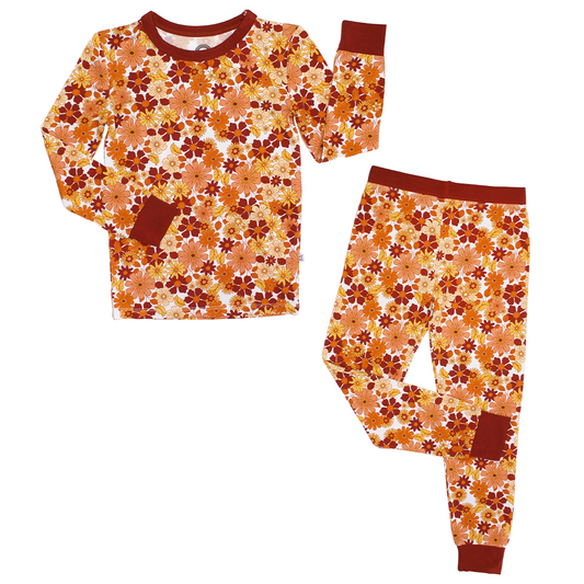 Fall Floral Long Sleeve Bamboo Kids Pajama Pants Set