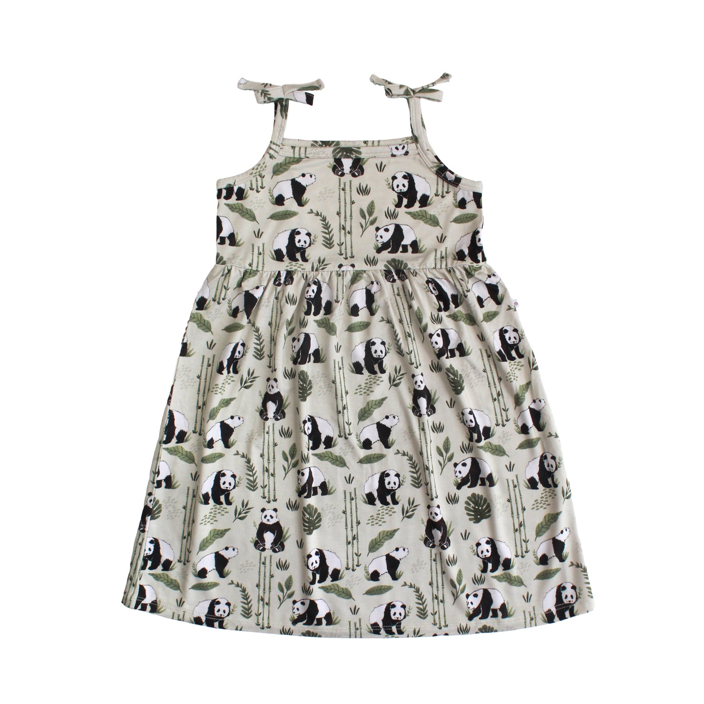 Children's dress with panda and bamboo pattern on a white background