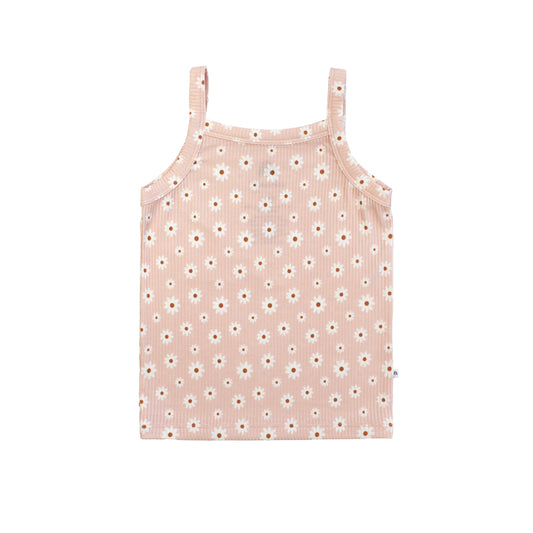Pink tank top with floral pattern on a white background
