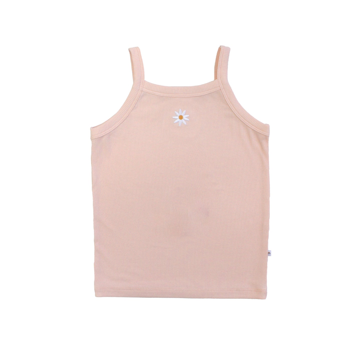 Pink tank top with a white daisy on a white background