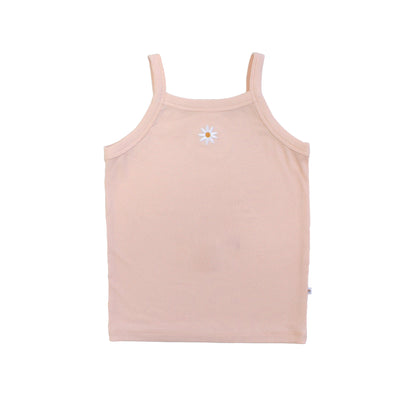 Pink tank top with a white daisy on a white background