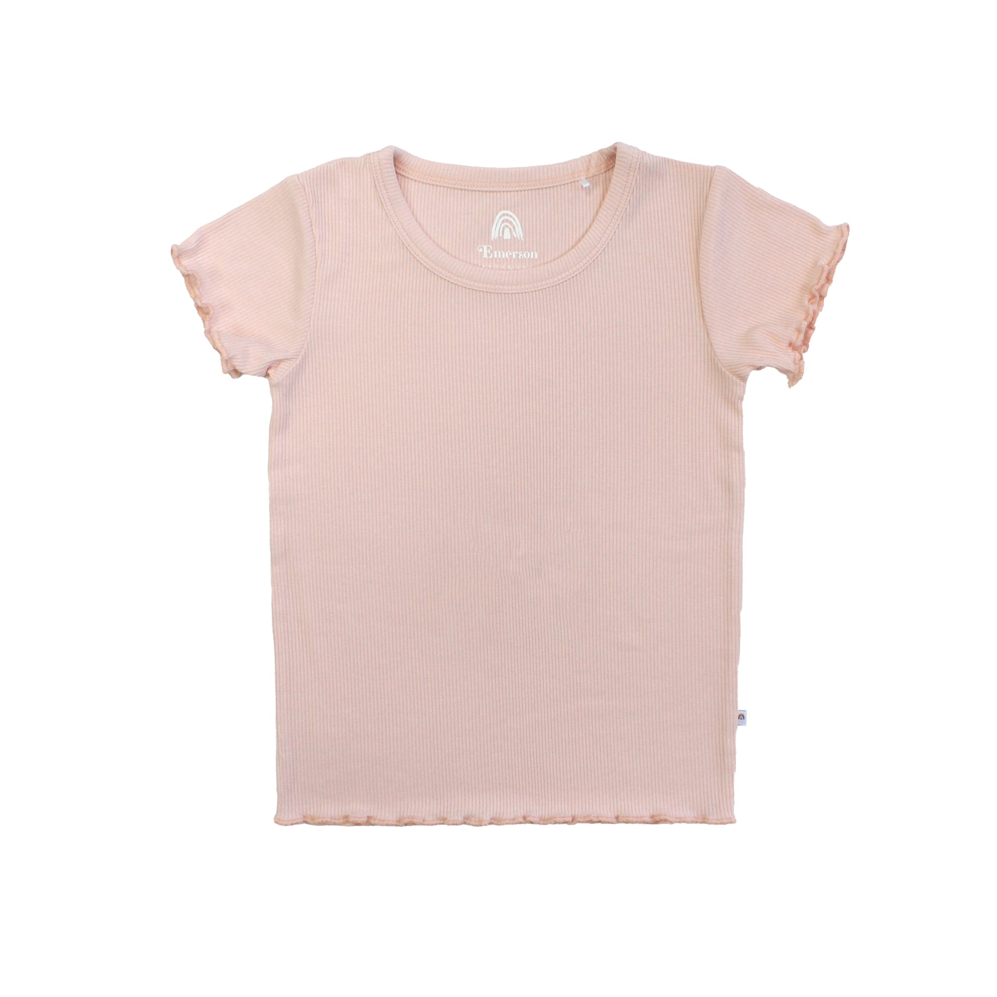 Pink t-shirt with ruffled sleeves on a white background