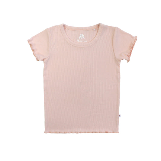 Pink t-shirt with ruffled sleeves on a white background