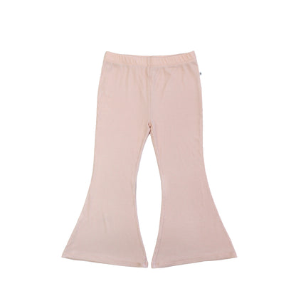 Pink flared pants on a white background