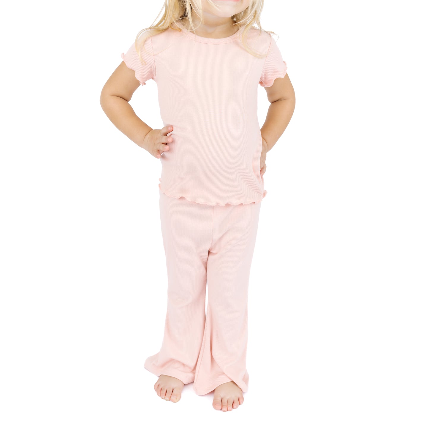 Pink Ribbed Bamboo Flare Pant