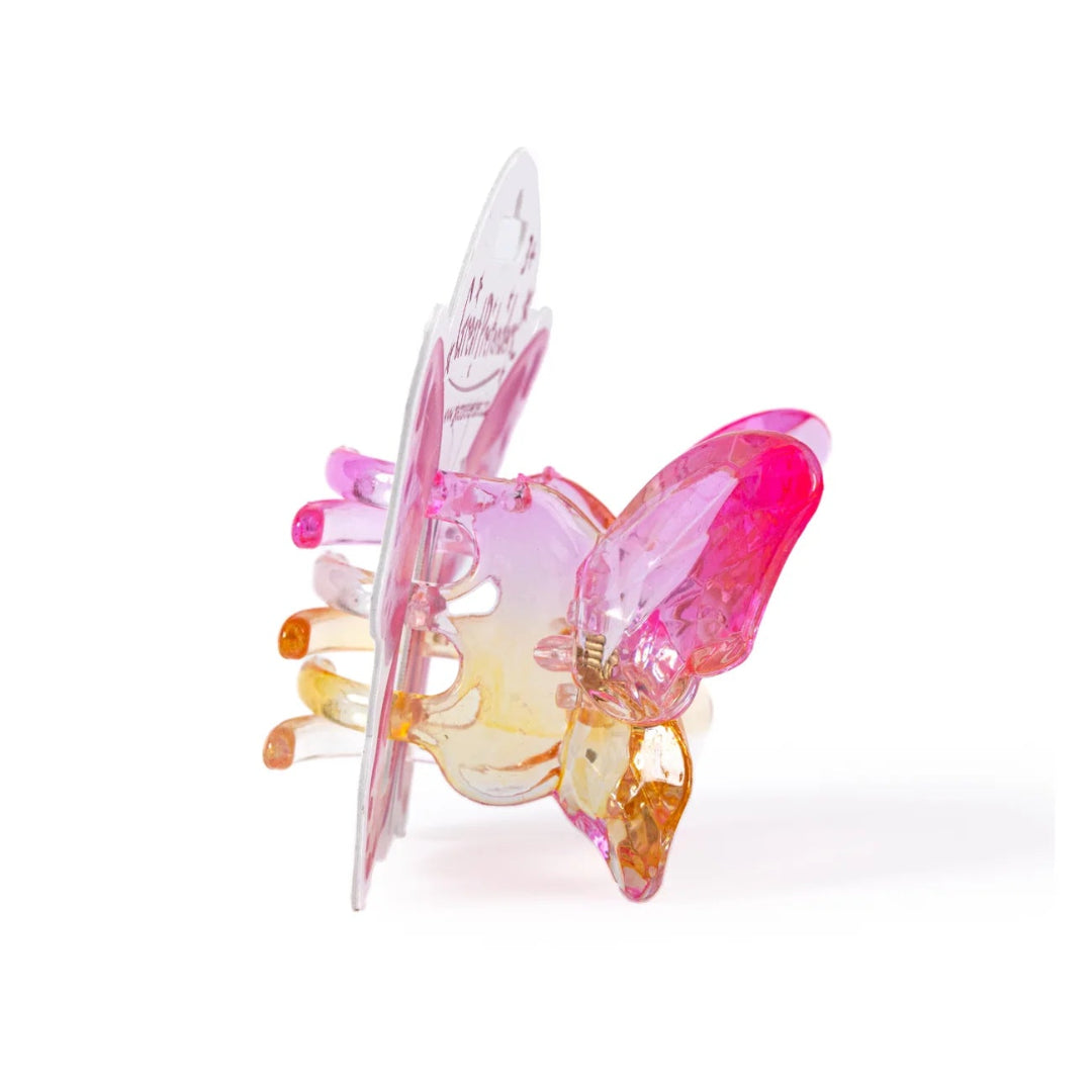 Pink and yellow gradient colored butterfly hairclaw side view from Great Pretenders