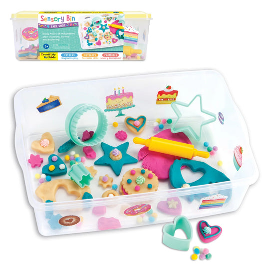 Children's play dough set with tools and containers on a white background