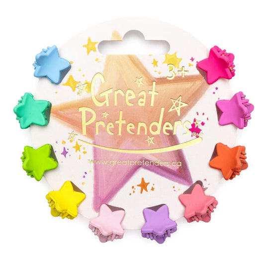 Set of 10 rainbow colored star mini hair clips from Great Pretenders 