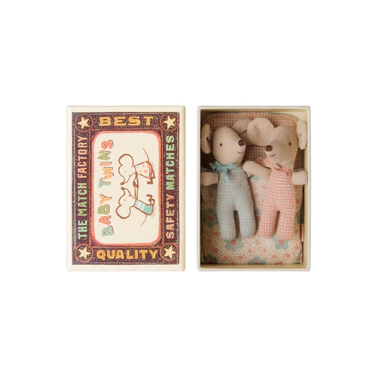 Maileg - Twins Baby Mice in Matchbox Checker
