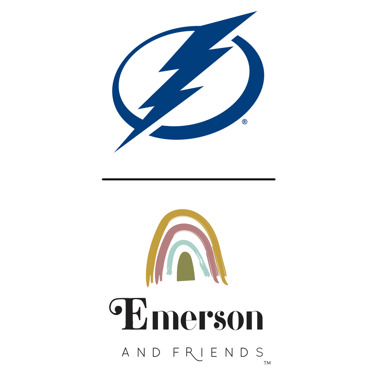 Logo of the Tampa Bay Lightning and Emerson and Friends on a white background