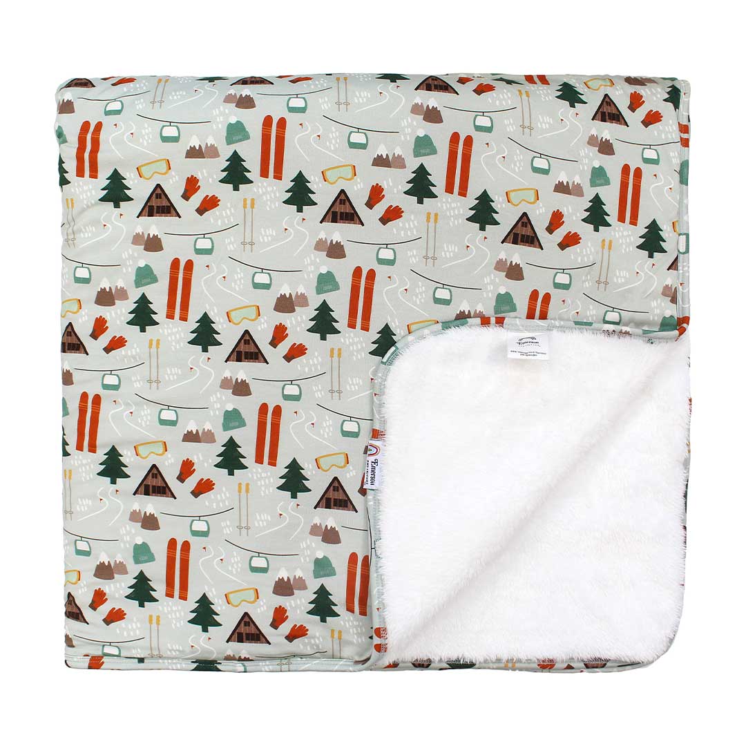 Ski Day Twin Snuggle Size Bamboo and Fleece Throw Blanket