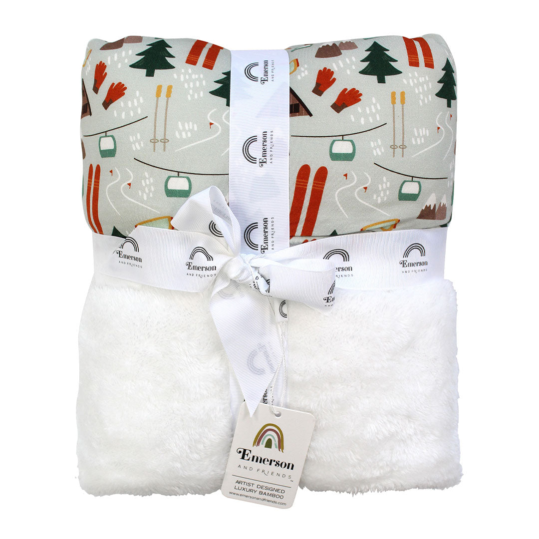 Ski Day Twin Snuggle Size Bamboo and Fleece Throw Blanket