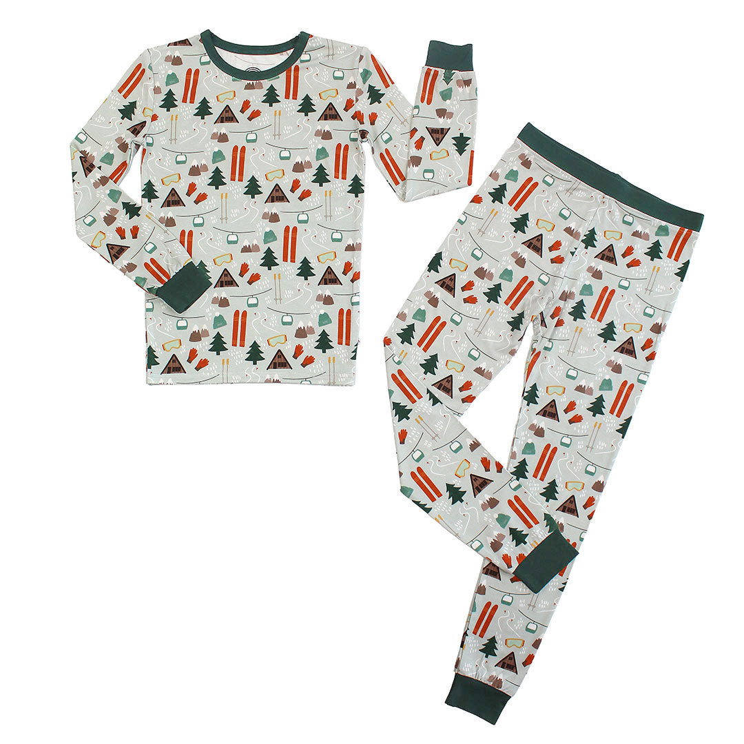 Ski Day Two-Piece Bamboo Long Sleeve Kids Pajama Pants Set