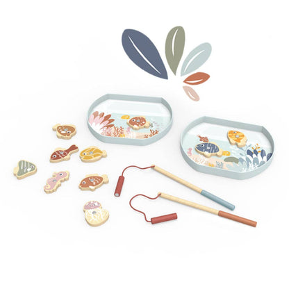 Fishing game that includes 10 different colored fish and 2 magnetic fishing poles made for kids ages 2-6 years old