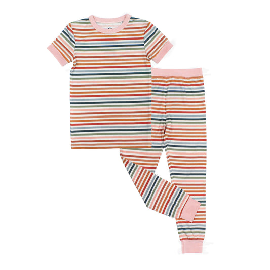 Striped children's pajama set on a white background