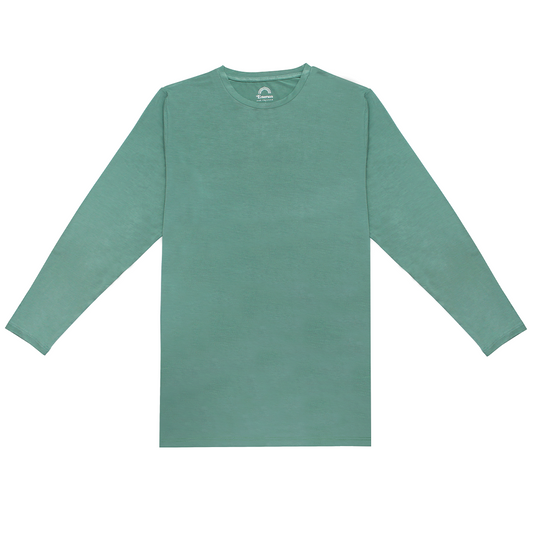 A long sleeve crew neck t-shirt in tropical green color made from viscose bamboo fabric.