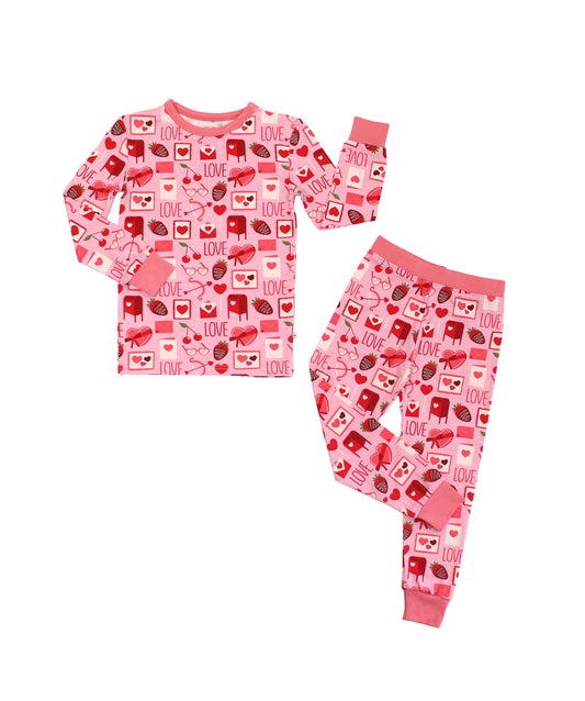 Love Letters Valentine's Day Two-Piece Bamboo Long Sleeve Kids Pajama Pants Set