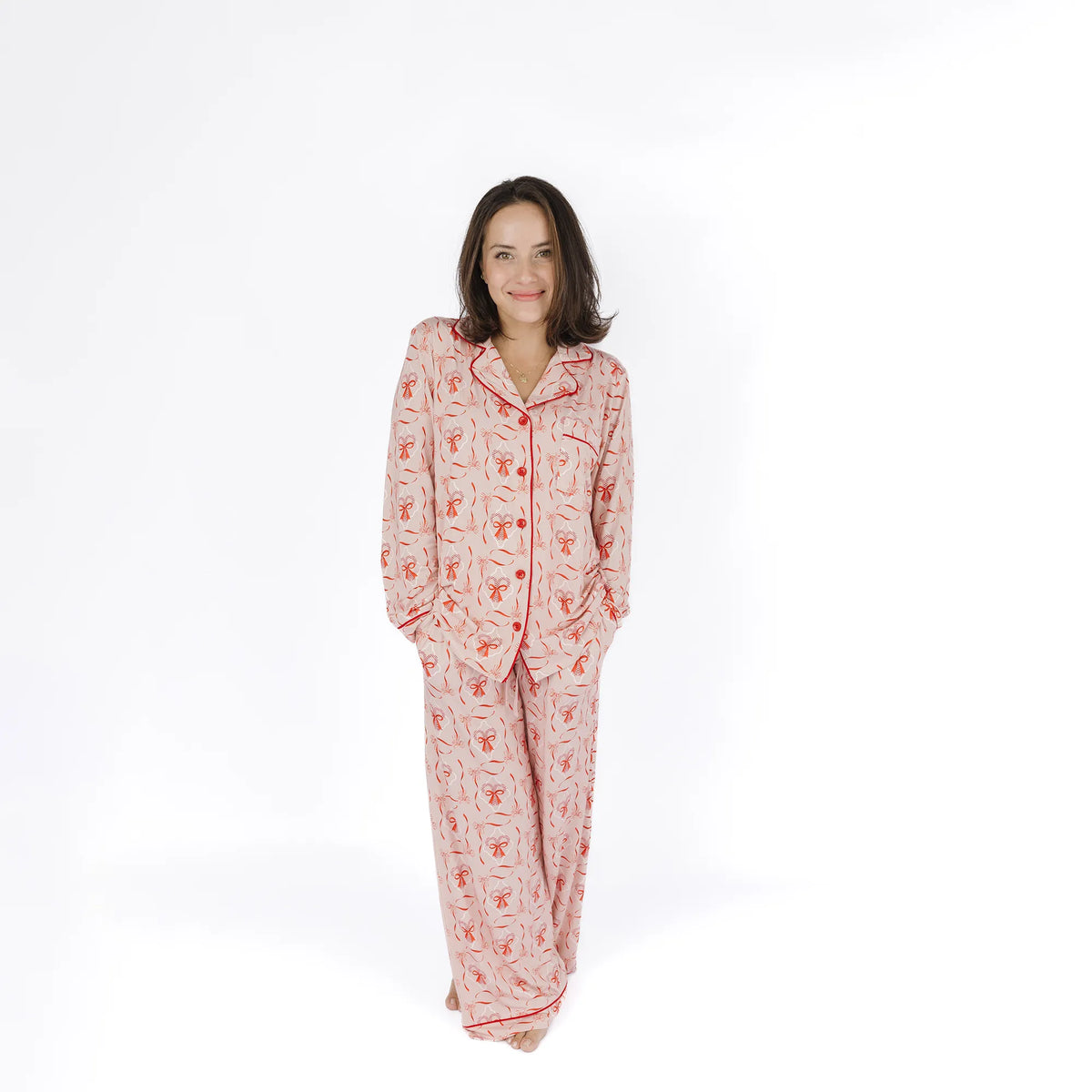 Candy Cane Coquette Womens Bamboo Long Sleeve Pants Set