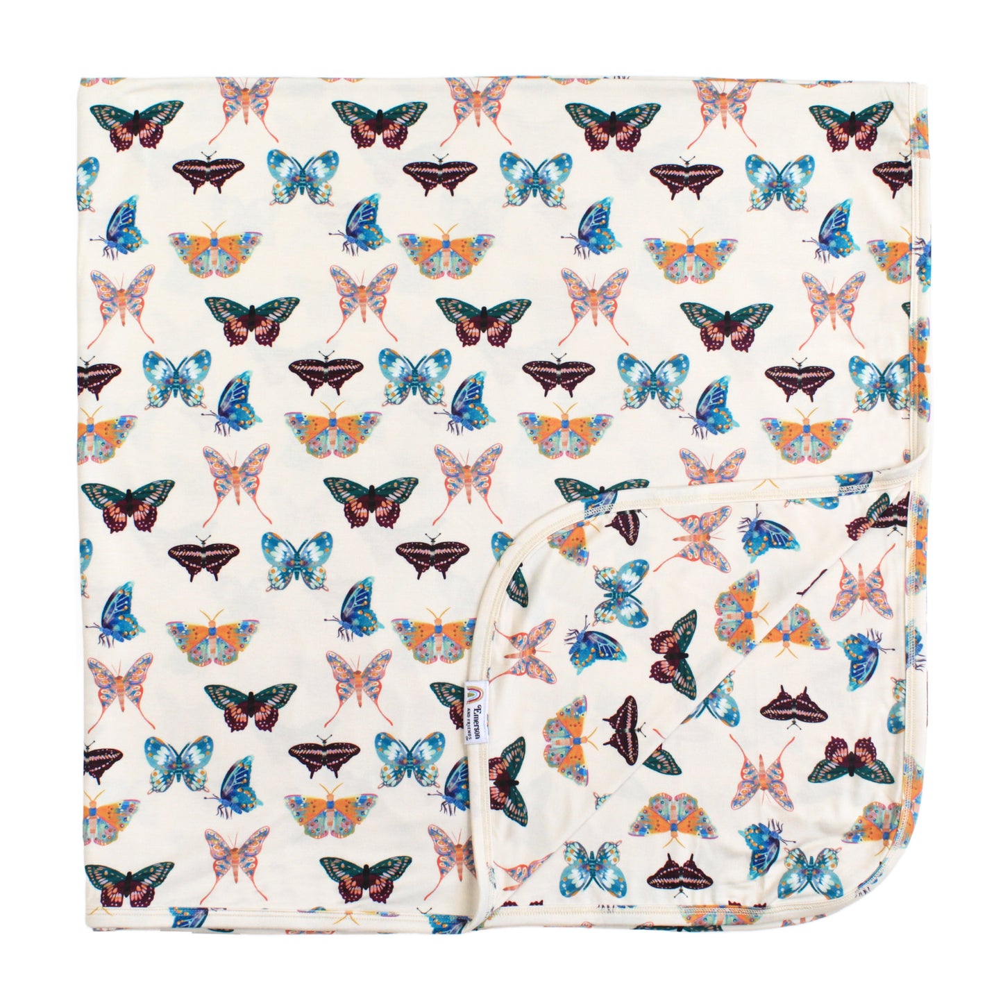 Butterfly-patterned blanket on a white background