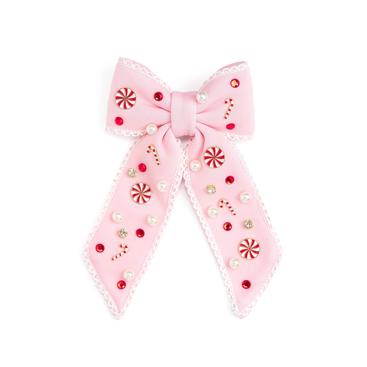 Sweet Wink - Candy Cane Christmas Gemstone Bow Clip - Kids Hair Accessory