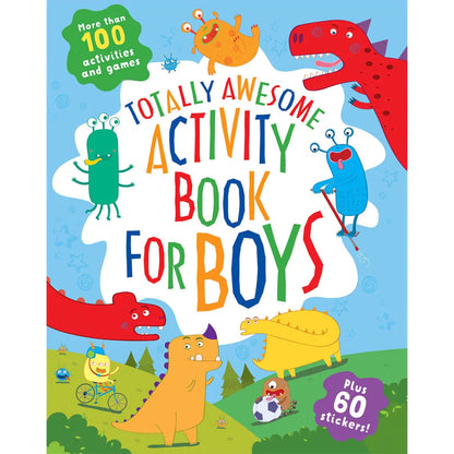 activity book with dinosaurs and aliens playing in the park on the cover